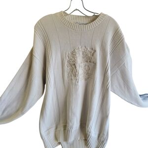 Vintage Carmel Golf Buddies Sweater Embroidered L Cotton USA Ivory Crew Oversize